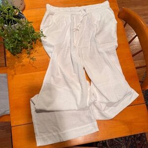 GapBody White Linen Blend Lounge Pants | Drawstring Waist | Size L NWT
